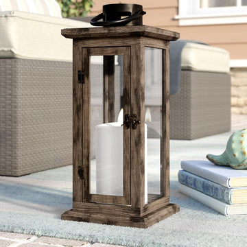 Muzam Brown Glass/Wood Indoor / Outdoor Tabletop Lantern Candle Holder